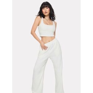 Fabletics Yitty by Lizzo Fuzzy Cardigan Tank Top Pant Set Stark White NWT